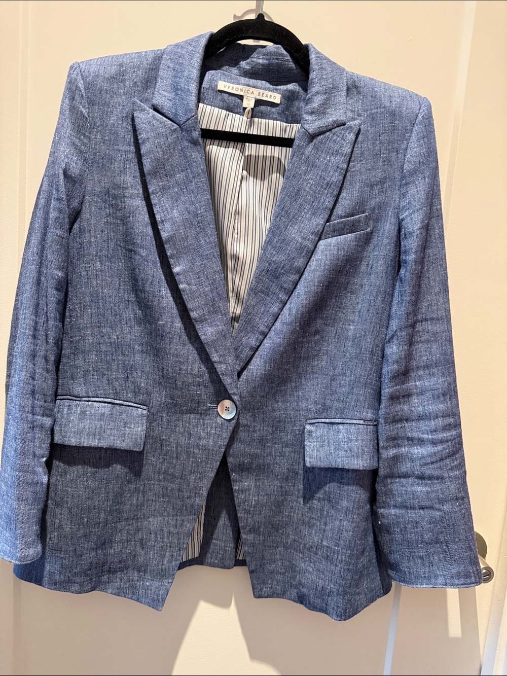 Veronica Beard Chambray-Blue Single-Button Linen Blend Blazer